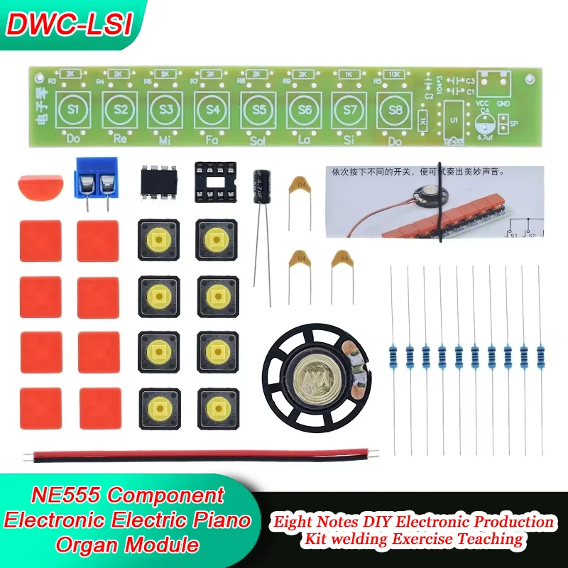 1 Juego de componentes electrónicos NE555, módulo de órgano de Piano eléctrico, Kit DIY, aprendizaje de principios electrónicos, laboratorio para niños