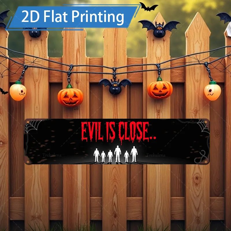 

1 шт. металлический знак, 4x16 дюймов, знак злого закрытия на Хэллоуин с тыквенными летучими мышами для жуткого декора забора