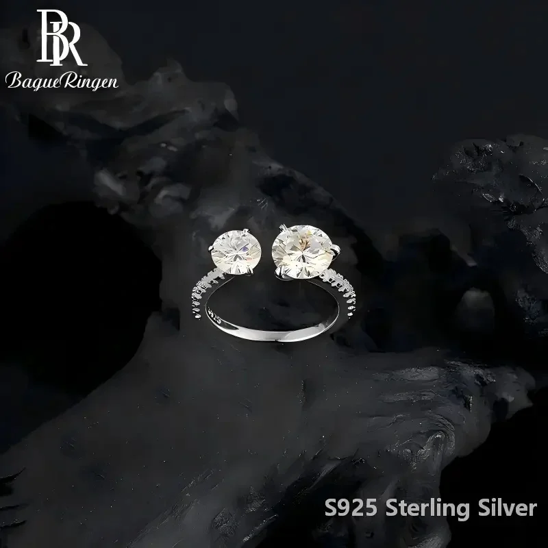 BR 3ct Classic Round 8-Heart 8-Arrow Moissanite Ring, S925 Silver White Gold Plated, High-End Fashion Niche Stackable Gift