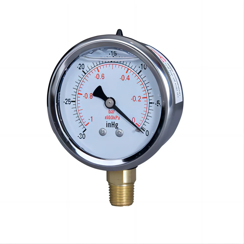 Glycerine Filled Pressure Gauge 2.5 Inch 1/4 BSPT Lower Mount 15,30 Psi & Bar