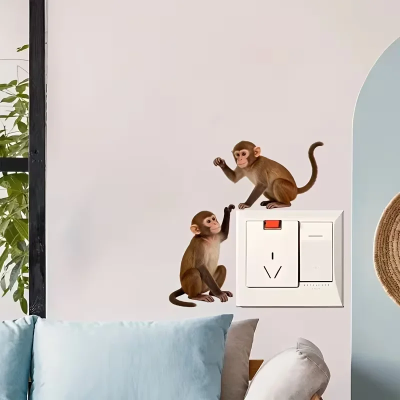 2pc cute monkey switch sticker, monkey interactive decorative sticker, suitable for switch and socket decoration, self-adhesive