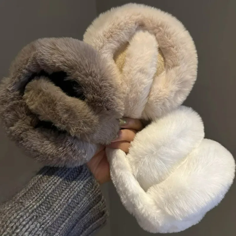 Zachte Crème Witte Pluche Oorbeschermers Winter Mode Dikker Antivries Gehoorbescherming Warme Oor Warmer Vrouwen Mannen Anti-koude Oor cover