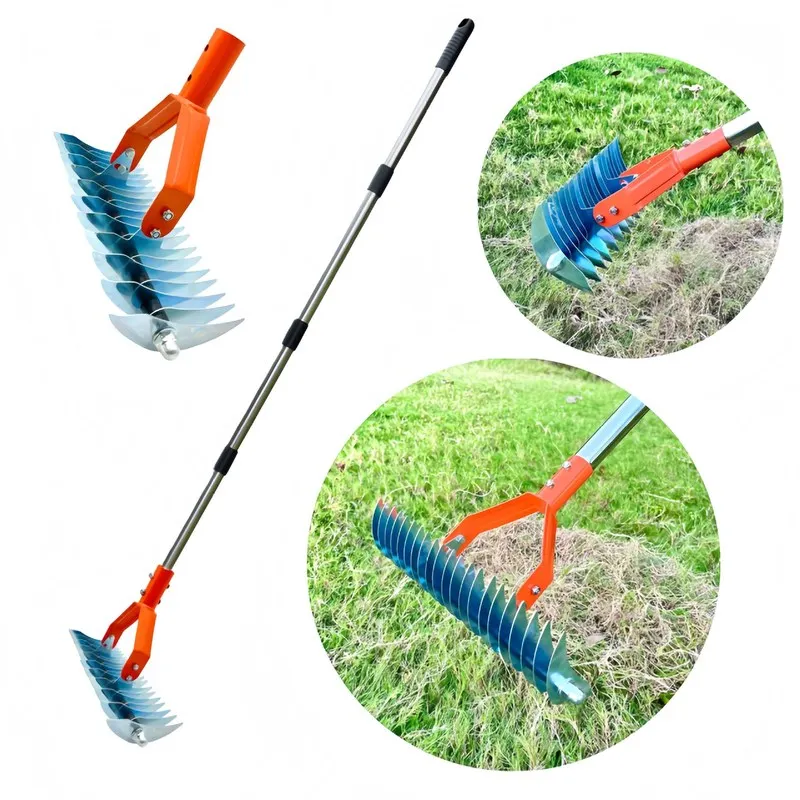 Detachable Thatch Rake Stainless Steel Garden Rake for Removing Dead Grass Cleaning Yard Soil Lawn Dethatching Hand Tool