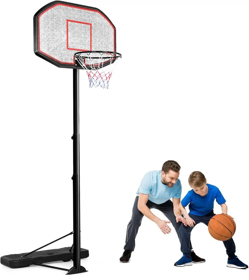 

Goplus Portable Basketball Hoop Outdoor, 6.5FT- 10FT Height Adjustable Basketball Stand with Wheels, 44Inch Backboard