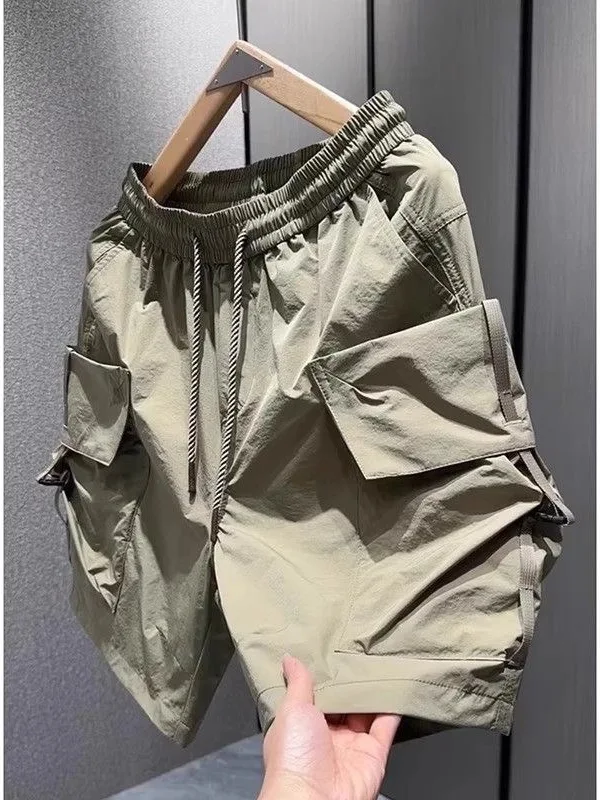 

Casual Summer Men's Fashion Big Pocket Workwear Shorts Lightweight Breathable Straight Loose Pure Color Big Underwear
