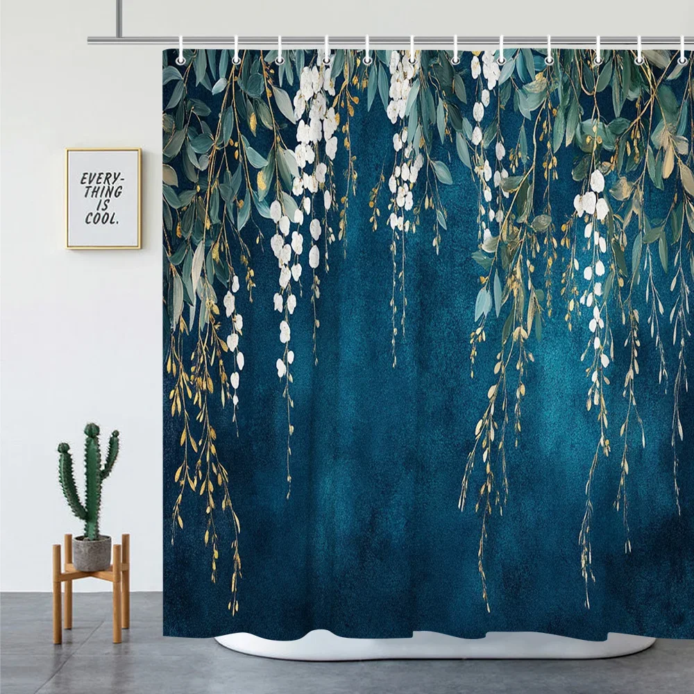 

Элегантная занавеска для душа с подвесными листьями - роскошный золотой и зеленый дизайн для уютной и стильной ванной комнаты, идеально подходит для любителей природы