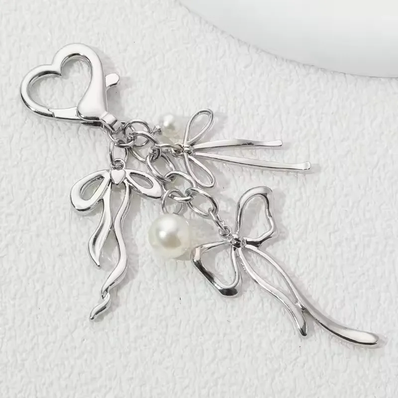 Butterfly Bow Knot Pearl Enamel Keychain Flying Insect Key Ring for Women Girls Handmade Y2K Pretty Jewelry Accessories Gifts view 3