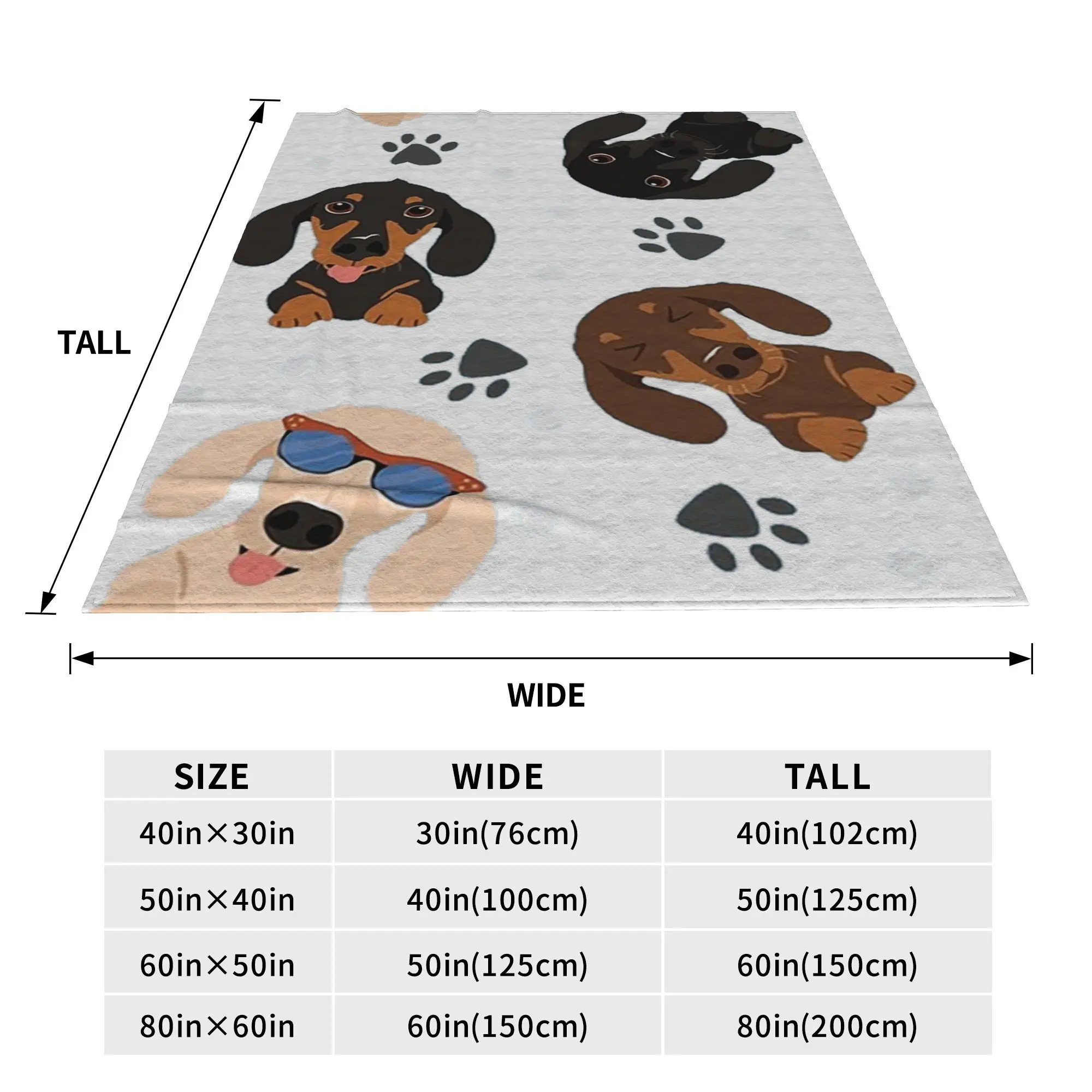 Happy Dachshund Sausage Dogs Blanket Soft Warm Flannel Throw Blanket Cover for Bed Living room Picnic Travel Home Sofa