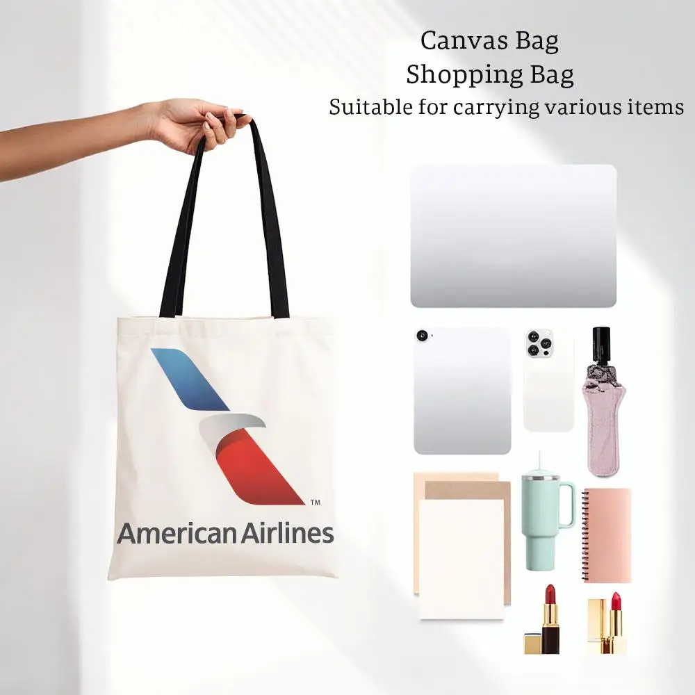 airline aviation logo A-American Airlines Storage Bags Lightweight Printed Canvas Bag Portable Daily Shopping Shoulder Bag