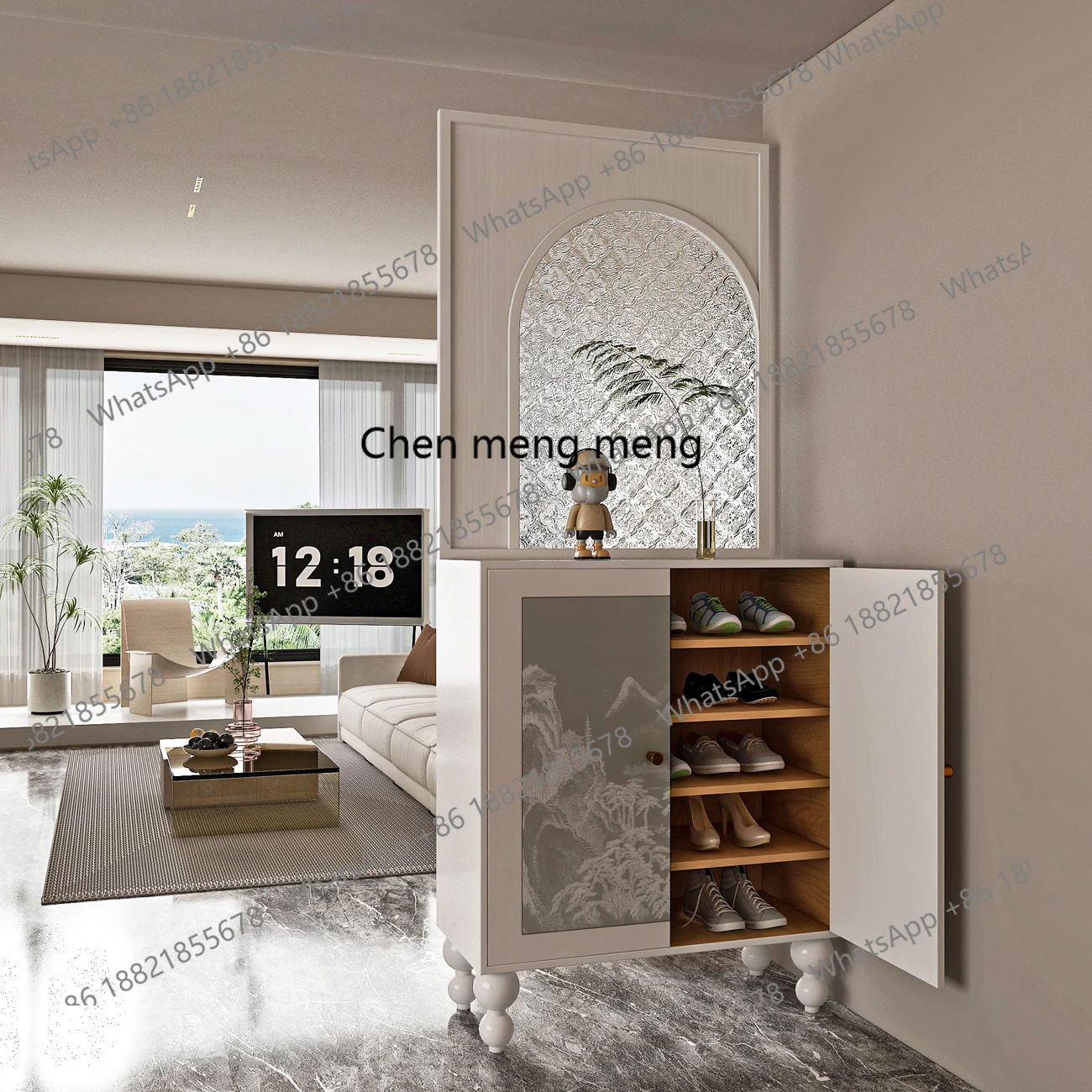 French partition screen solid wood porch cabinet cover household shoe cabinet glass locker storage cabinet
