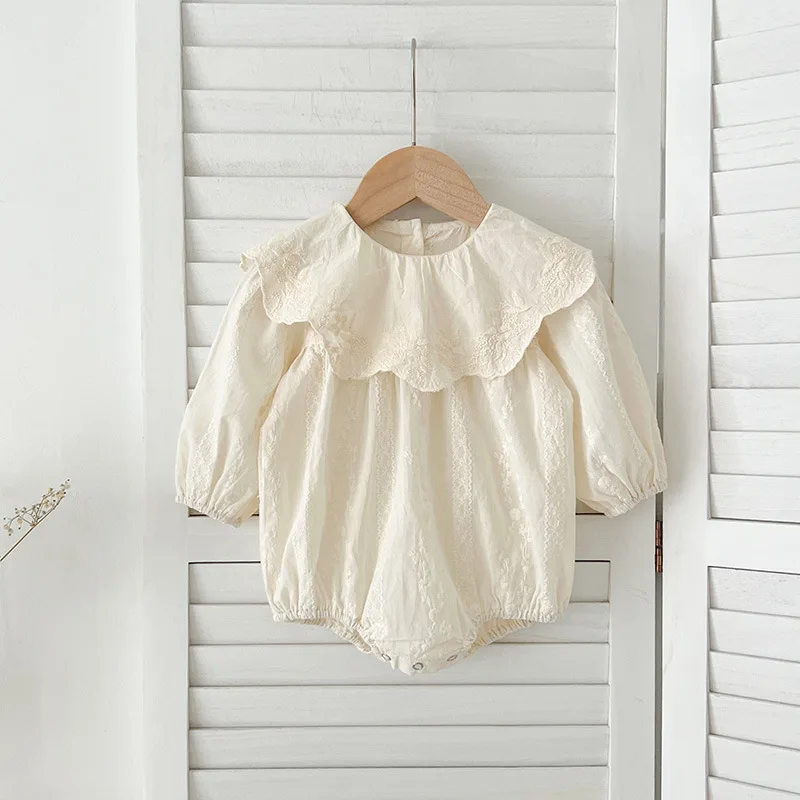 Autumn Girls' Dress Baby Girl Romper One-Piece Embroidered Big Collar Dress Sister Outfit Spring