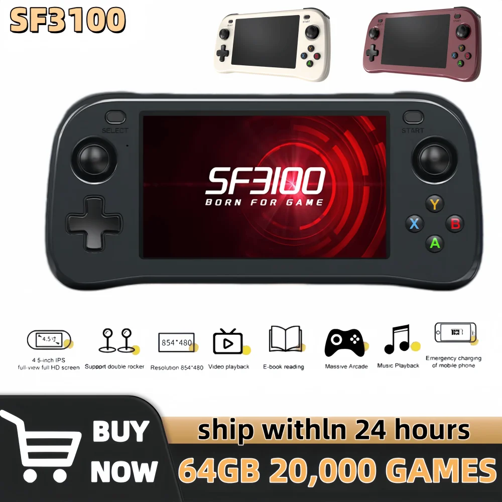 SF3100 Retro Handheld Video Game Console Classic Games Pocket Player 4.5 Inch IPS Screen 3000mAh Portable Linux System SF3000