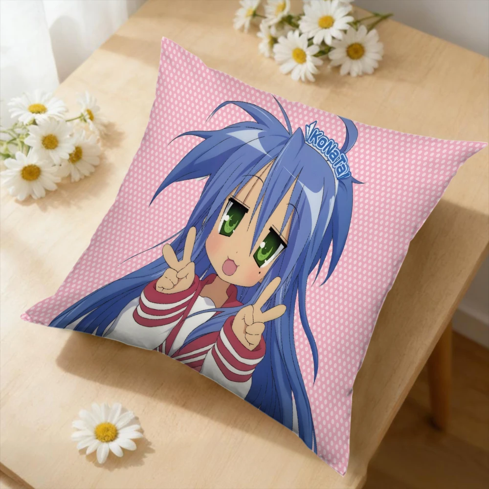 1pc Anime Style Pink Konata Izumi Print Cushion Cover Soft Fabric Pillowcase for Sofa Bedroom Home Decor