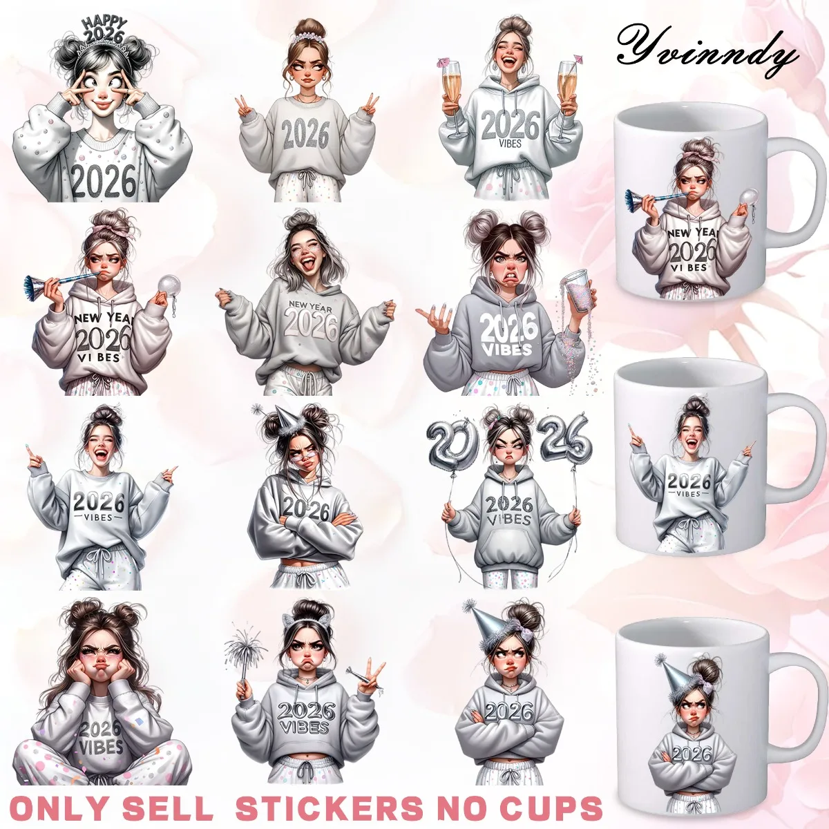 

Набор из 12 наклеек для стеклянных банок с изображением красивой девушки, празднующей Новый год, УФ-печать, самоклеящаяся бумага для переноса изображений