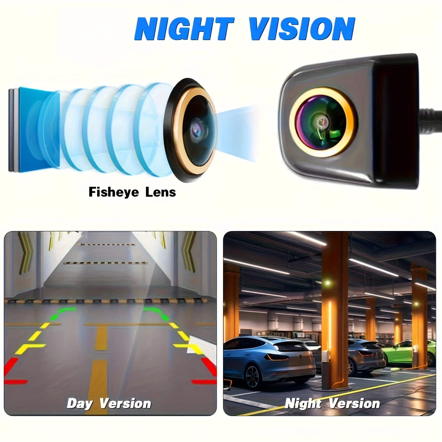 1080P AHD/CVBS Switchable Hardwired Backup Camera with Night Vision, Fisheye Lens & Parking Guidelines - 4-Pin Plug