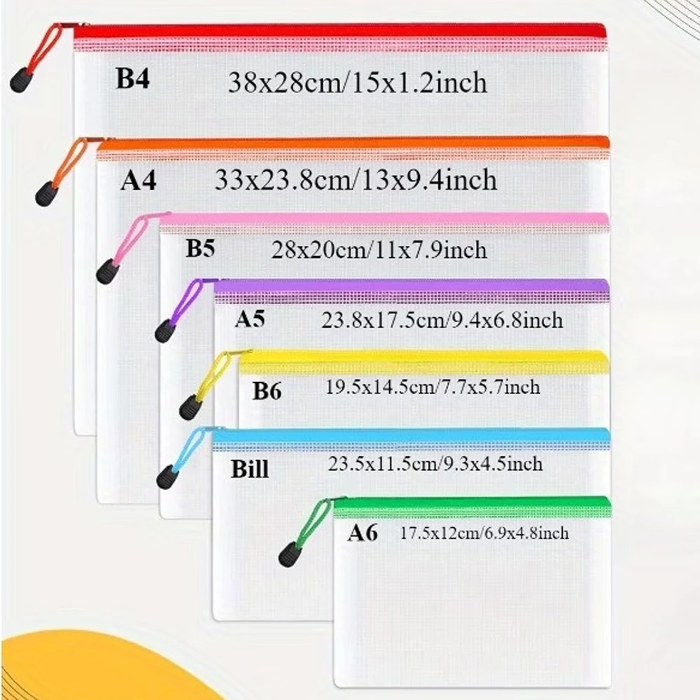 5Pcs A4/A5/A6 Mesh Zipper Pouch Document Bag Waterproof Zip File Folders Pencil Case Storage Bags School Office Supplies image 4