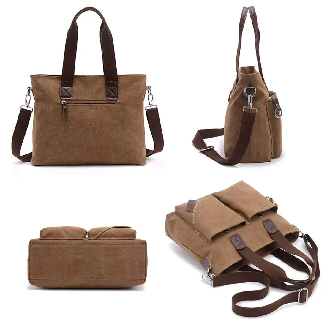 

Canvas Men 15.6 Inch Laptop Handbag Business Retro Shoulder Messenger Bags Vintage Solid Color Large Capacity Computer Briefcase