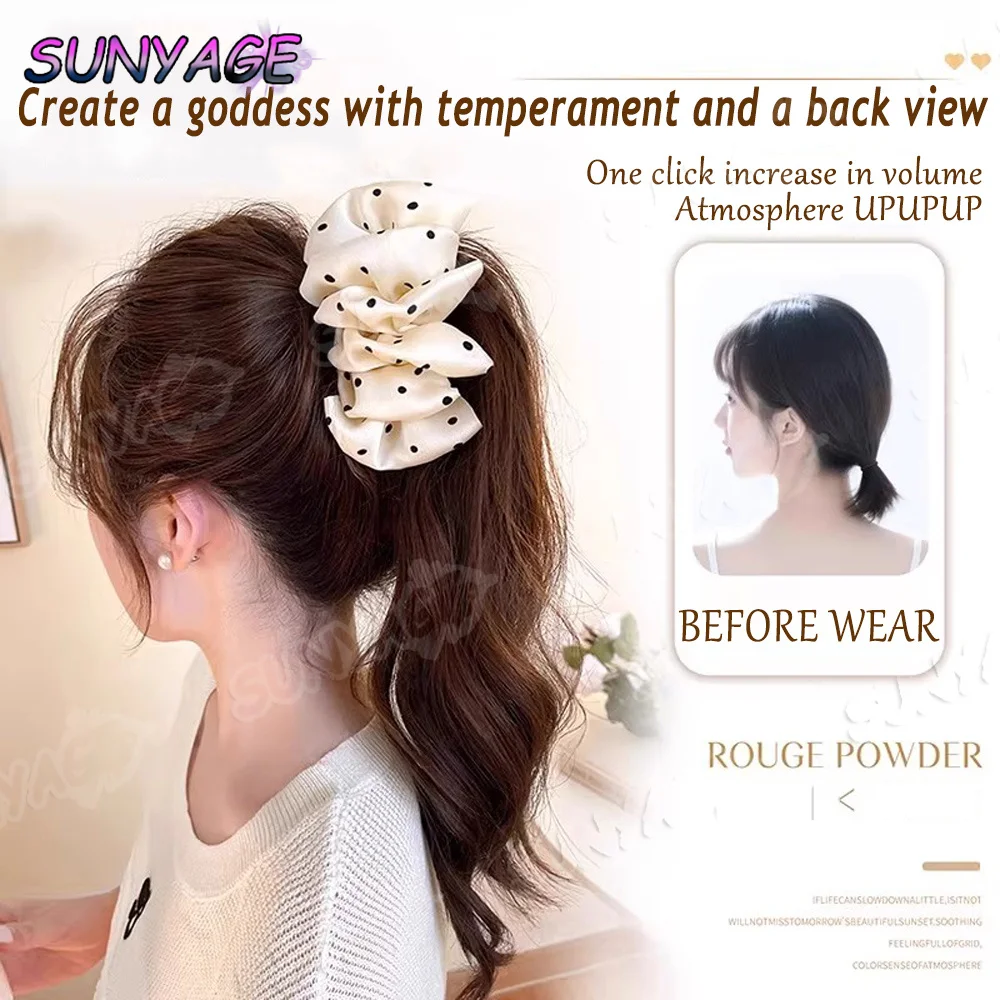 

Synthetic Autumn And Winter Temperament Korean Style Curly Ponytail Low Tie Black polka dots Banana with wavy curls Ponytail