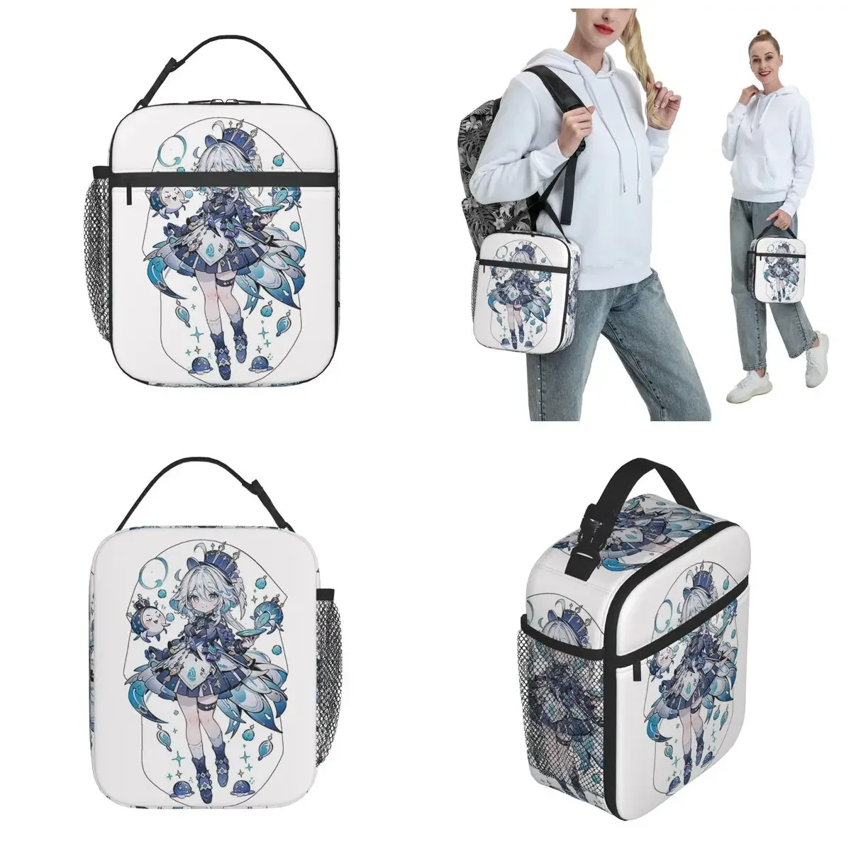 Genshin Impact Furina Gaming Game Lover Thermoisolierte Lunchtasche für die Schule, tragbare Bento-Box, Thermokühler, Lebensmittelbox