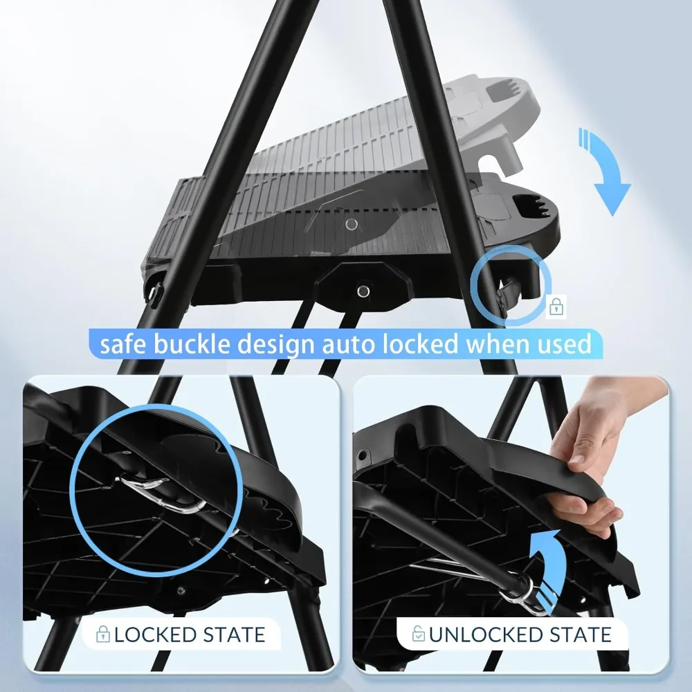 600lbs 3 Step Ladder,Folding Step Stool with Wide Anti-Slip Pedal, Lightweight Sturdy Steel Ladder with Handgrip,Portable Steel