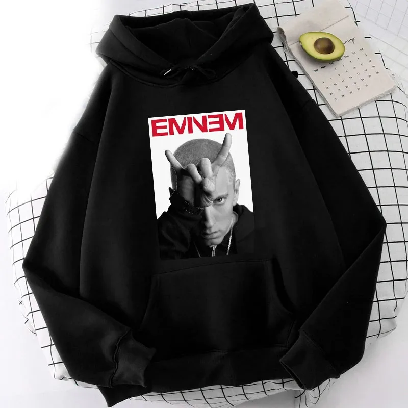 Rapper masculino e feminino Eminem com capuz de manga comprida, pulôver simples, moletom grande, rua Harajuku, moda, novo