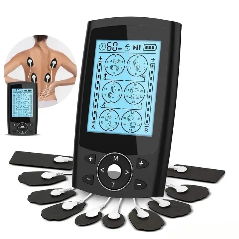 

Muscle Stimulator - Rechargeable & Portable Dual Channel EMS Back Massager with 36 Modes & 10 Replacement Pads