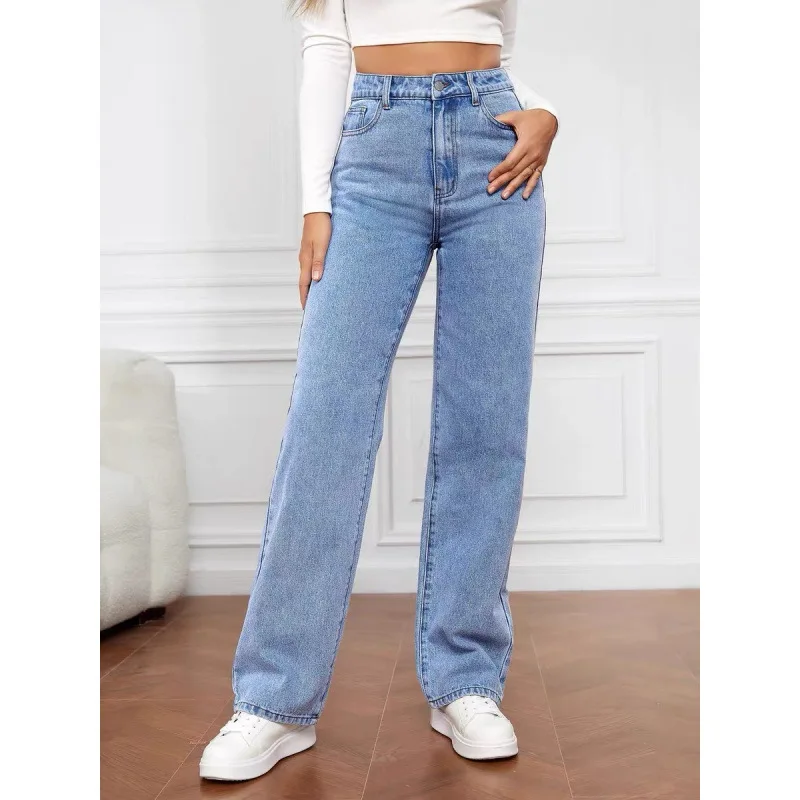 Jeans a gamba larga a vita alta da donna, vestibilità ampia, vestibilità ampia, taglio dritto, pantaloni da pendolarismo, pantaloni skinny in denim casual