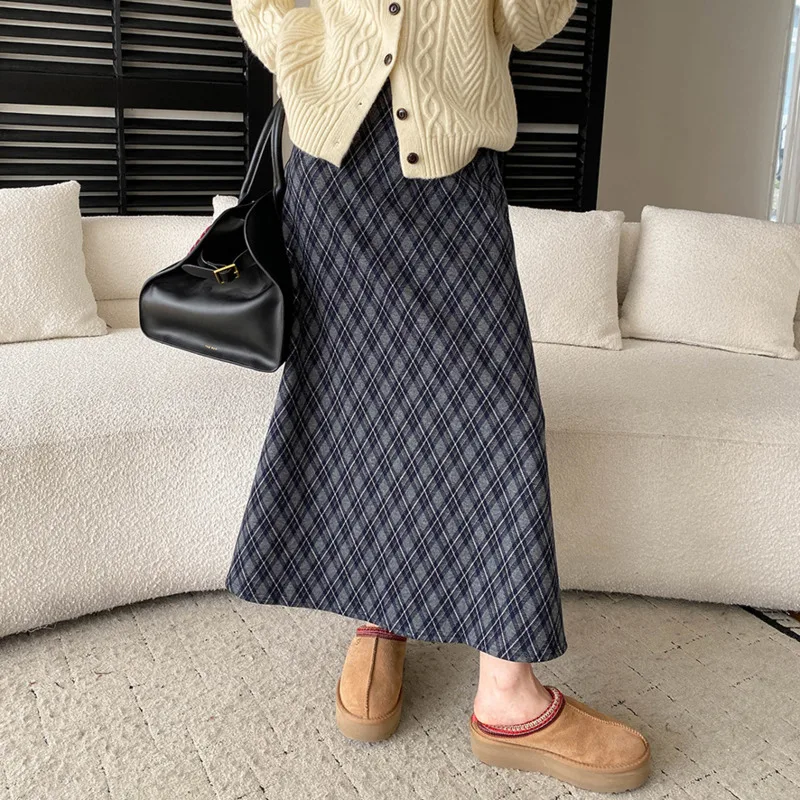 Limo retro xadrez saia feminina 2025 verão a linha flowy midi saia poliéster tartan saia casual primavera outfit