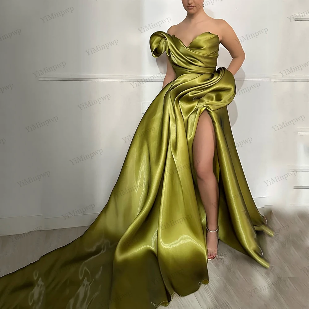 

Elegant Shiny A-Line Prom Dresses One Shoulder Pleat Side Split Evening Dresses 2026 vestidos de fiesta elegante Customized