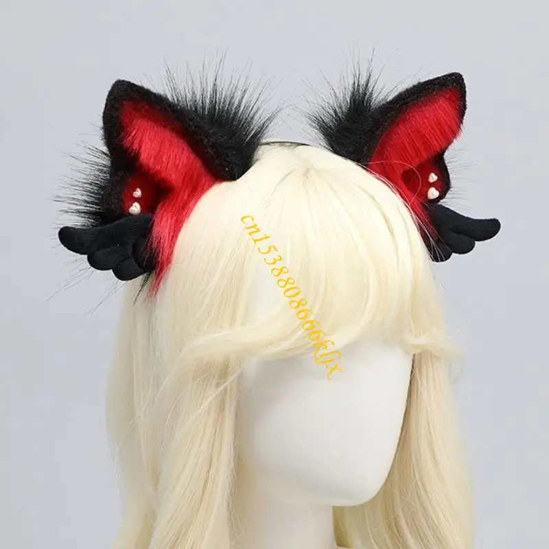 Handgemaakte dierenoorhoofdband Anime Angel Wing Hairband Masquerade Kostuum kopstuk Tieners Girl Cosplay Dress Up Hairhoop 066c