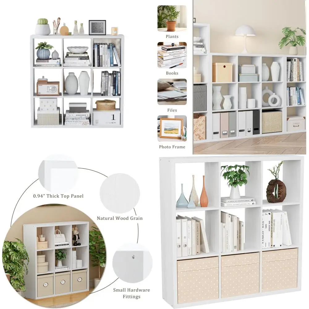 

11-дюймовый белый книжный шкаф с 9 ячейками и открытой задней стенкой для дома и офиса, прочный и декоративный органайзер для хранения.