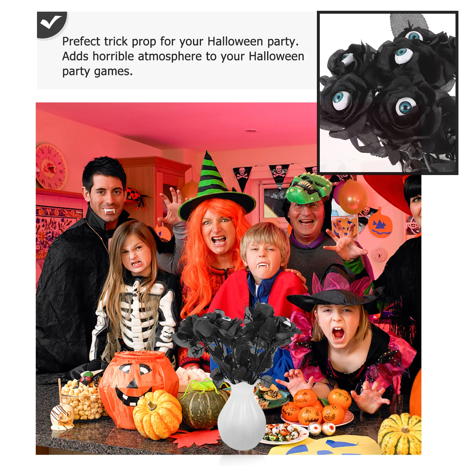 

8PCS Artificial Eyeball Rose Polyester Halloween Decoration Indoor Practical Trick Prop Photo Decor Room Party
