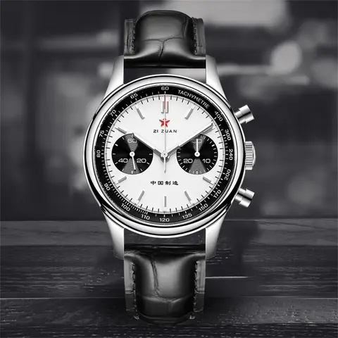 레드 스타 팬더 40mm 1963 남성용 크로노 그래프 시계 오리지널 무브먼트 ST1901 빛나는 사파이어 기계식 시계 파일럿 군사