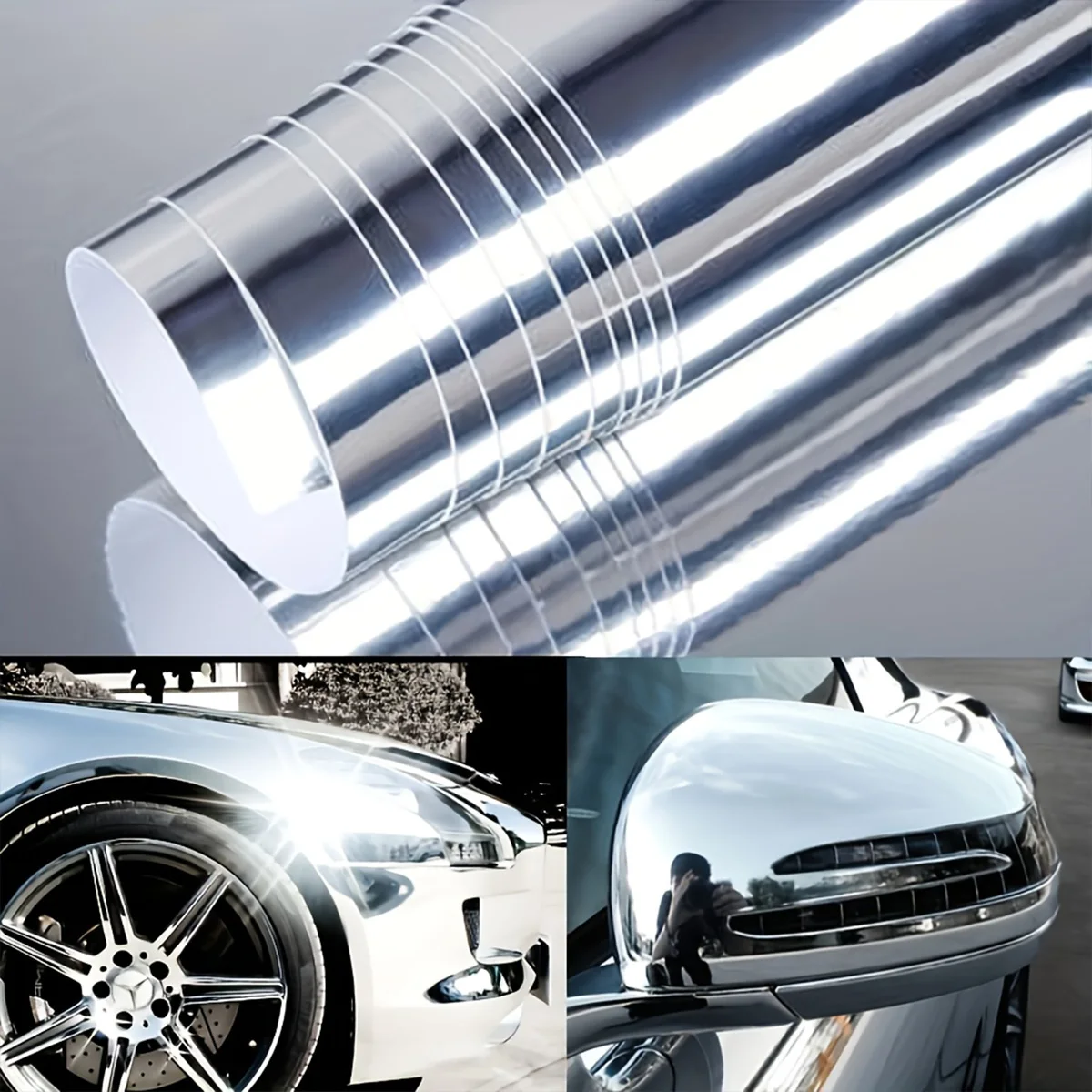 

Chrome Mirror Silver Vinyl Wrap Adhesive Film Roll Air Release DIY Decal Car Body Styling