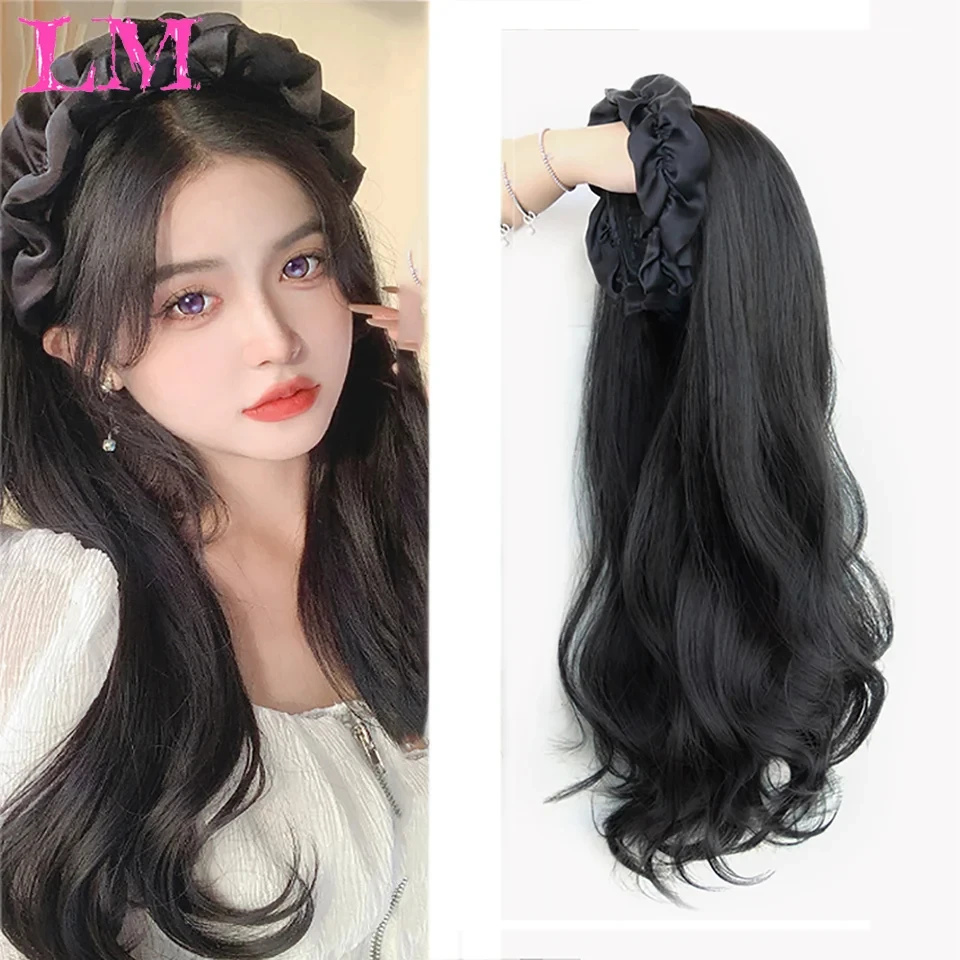 LM Synthetic Hairband Wig for Women Synthetic Long Straight Wigs with Headband Hair Extensions Attached Glueless Half Wig