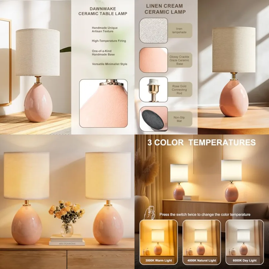 

18.5" Table Lamps Set of 2 for Living Room Bedroom, Bedside Lamps for Night Stands, Desk Nightstand Lamp Dimmable, Modern Linen