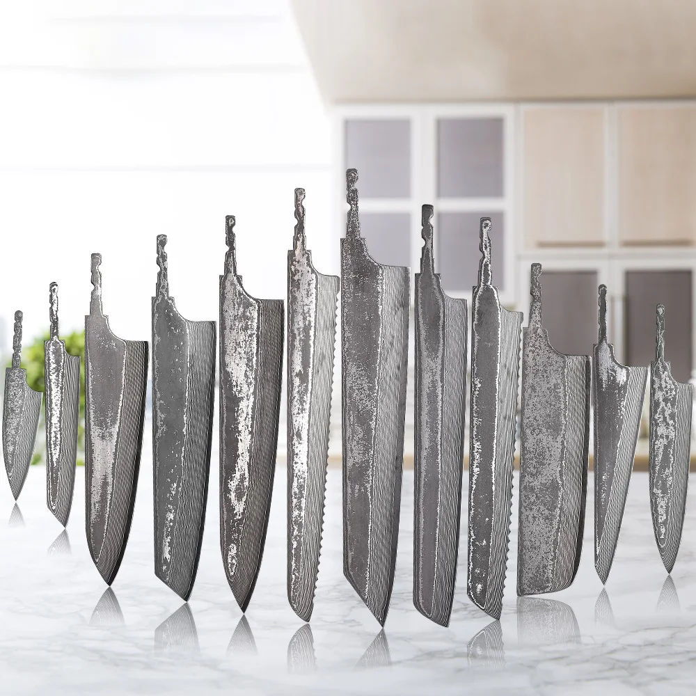 F.YOUNG DIY Damascus Steel Japanese Kitchen Chef Knife Blank Blade VG10 Full Tang Integral Hand Forged Sharp Edges Making Tools