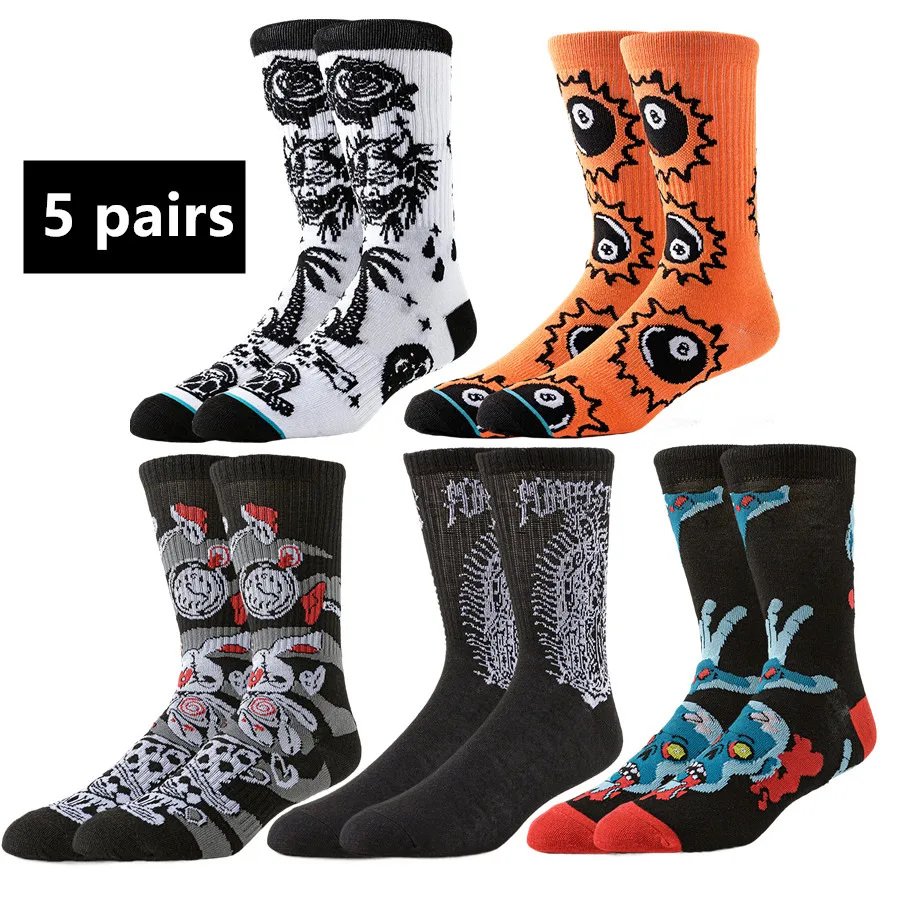 5pairs men women casual daily crew socks hip hop street designer novelty funny happy skateboard basketball sport socks