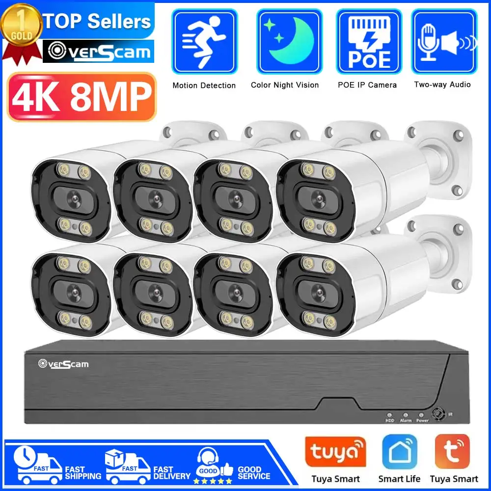 4K 8MP 8CH Tuya Smart Life POE NVR Video Recorder 8MP POE Color Night Vision Security IP Camera Surveillance CCTV Network System