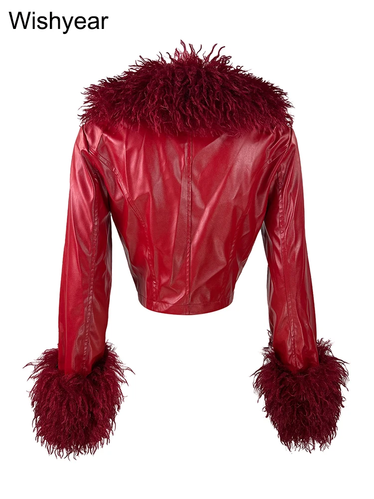 Elegantní umělá kožešina s dlouhým rukávem, podzimní zimní semišový kabát pro ženy, sexy pouliční moto motorkářský plyšový krátký kabát, noční klub, topy, svrchní oblečení - náhled 6