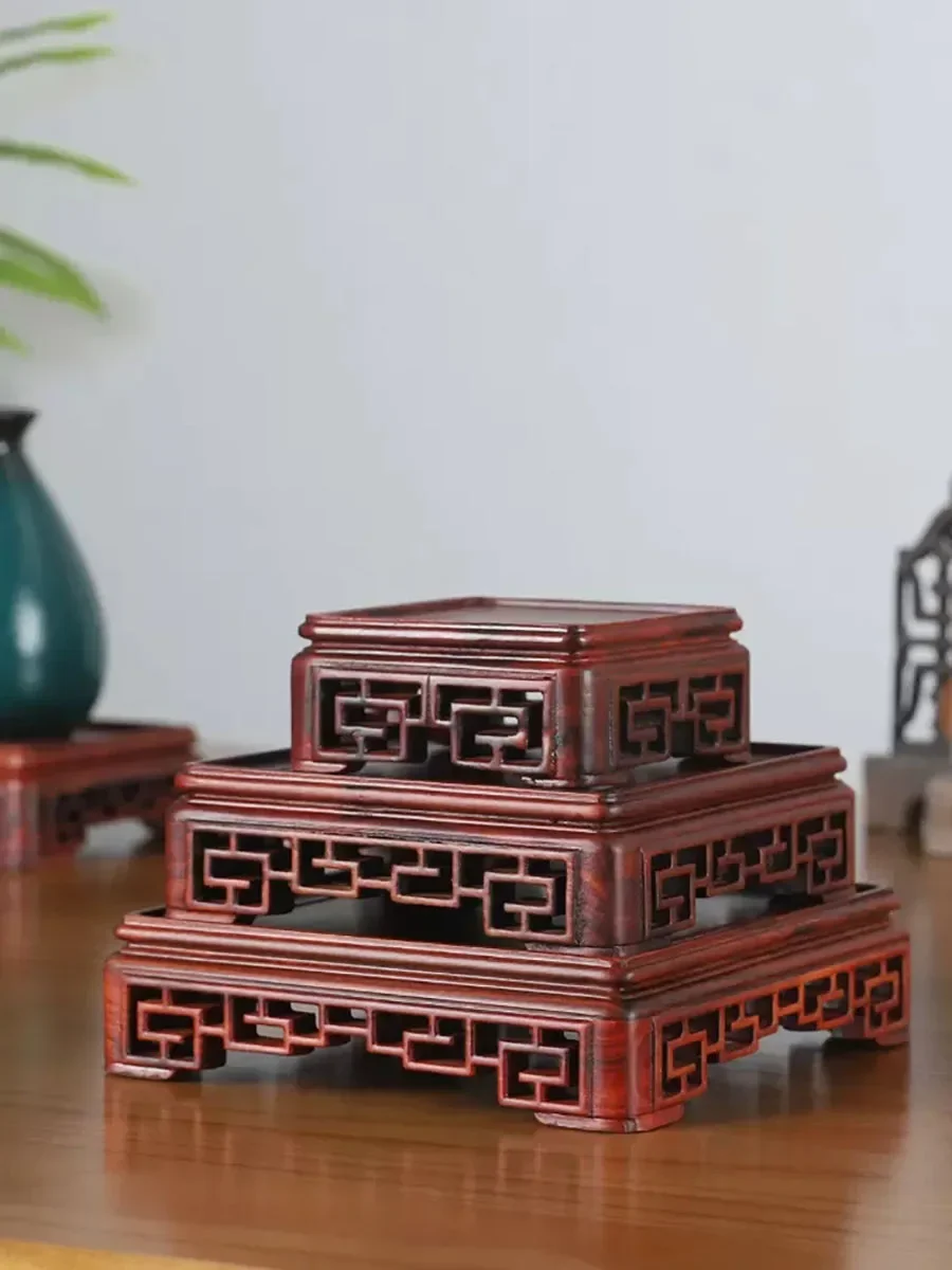 

Red sandalwood incense burner teapot stone seal base solid wood vase bonsai Buddha wood carving rectangular bracket