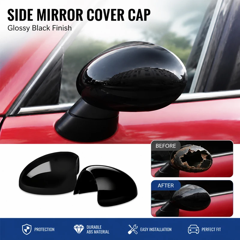 Side Mirror Clip-on Cover Trim Car Rearview Mirror Decorative Side Mirror Gear Shell Exterior for Mini Cooper R50 R52 R53 2005