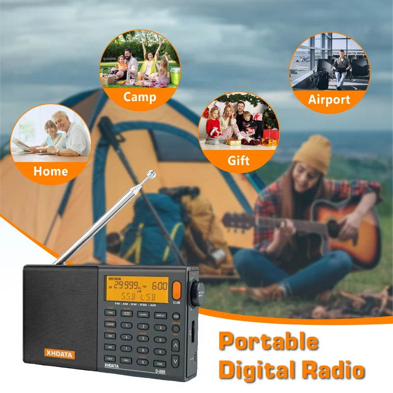 Rádio Portátil Multibanda Xhdata D808 AM FM SW MW com SSB RDS — foto 3