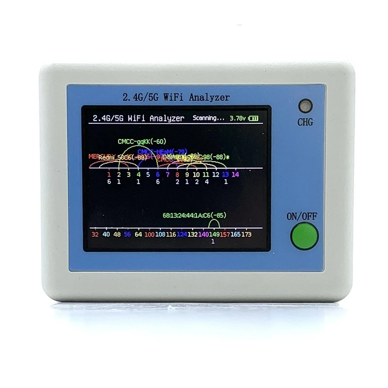 Сканер сигнала Wi-Fi 2,4G/5G Анализатор использования сигнала Wi-Fi Помощник управления маршрутизатором с цветным дисплеем 2,4 дюйма
