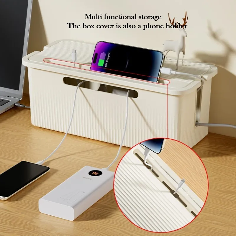 Cable Management Box Wooden Style Cord Organizer Box with Lid  for TV Wires Router Power Strip Storage to Hide Charger Adapter