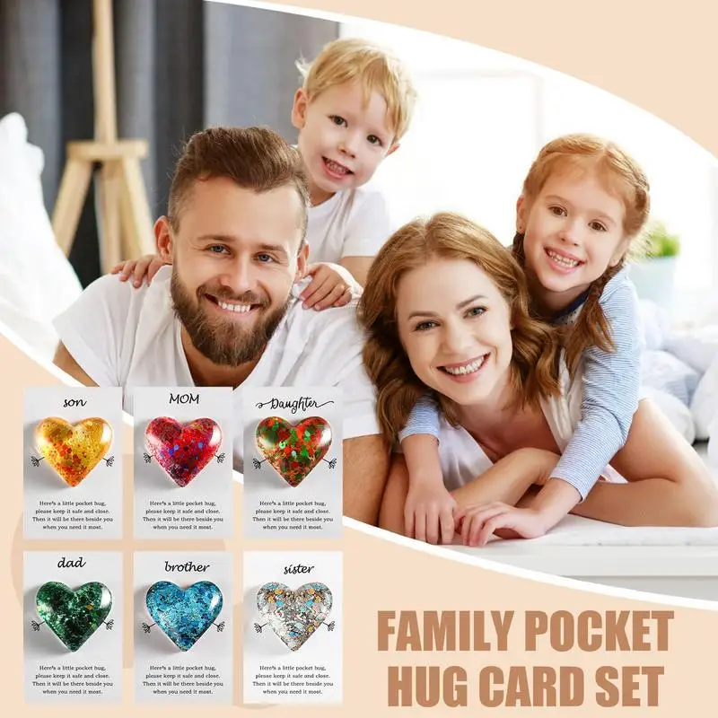 Pocket Hug Cards Heart Stone Set 6 Pack Portable Inspirational Emotional Support Pockets Hugs Love Care Keepsake Set For Anyone