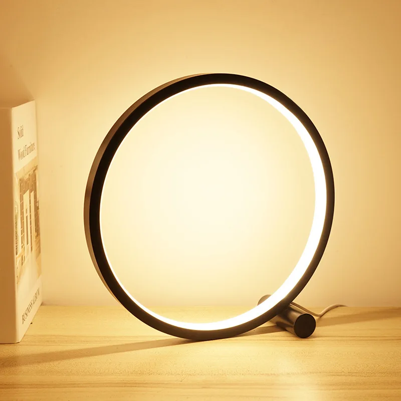 Lámpara de mesa LED Circular para dormitorio, luz de noche redonda regulable, color blanco y negro, 25CM, decoración para sala de estar