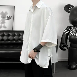 Zomer Shirt Met Korte Mouwen Mannen Oversized Zwart Wit Overhemd Heren Streetwear Koreaans Los Ijs Zijde Shirts Heren Casual Shirt M-3XL