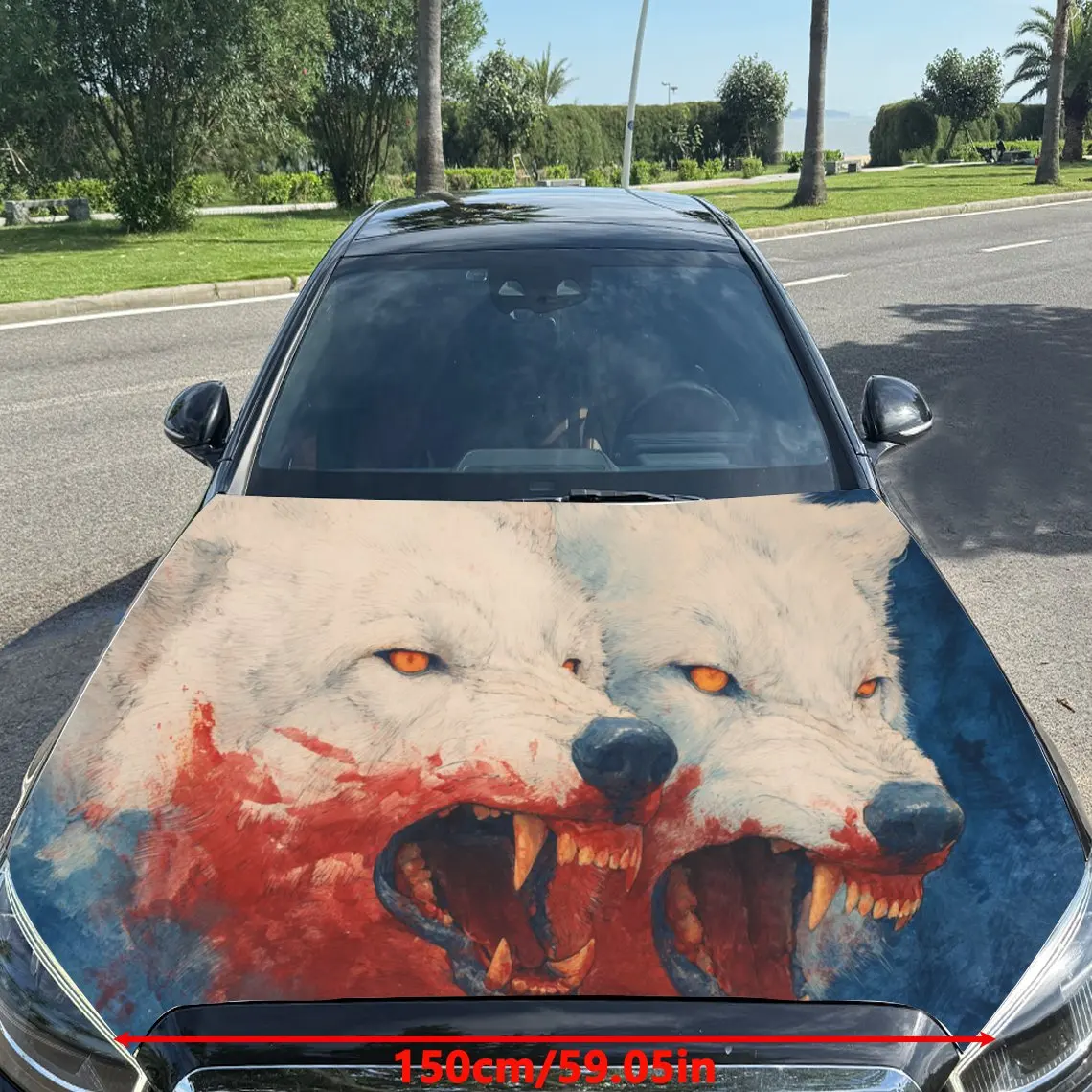 Dynamic Blood Wolf Pack Car Hood Sticker, Waterproof Self-adhesive Vehicle Vinyl Wraps Decal, Trendy Auto Exterior Decoration, A