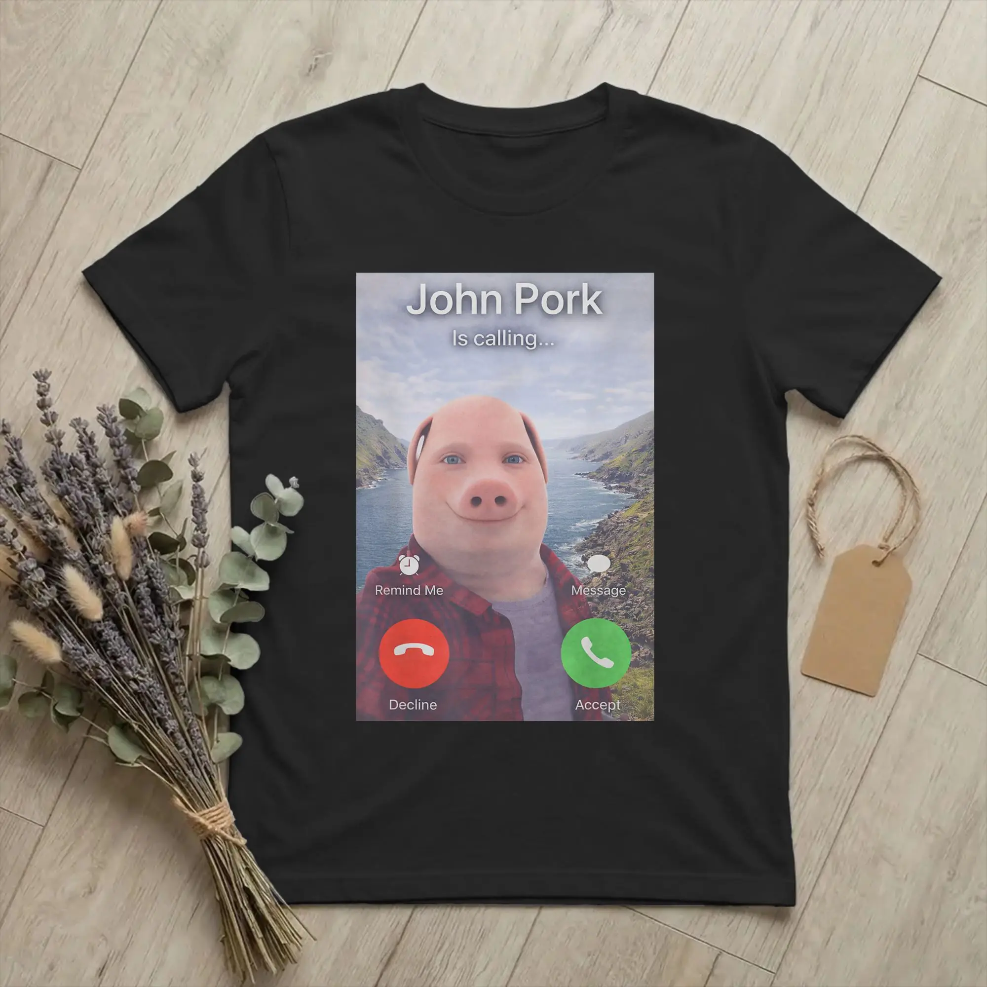 Men T-Shirt John Pork is Calling Meme Funny Vintage 100% Cotton Tees Short Sleeve Trending Gag T Shirts O Neck Clothes Adult